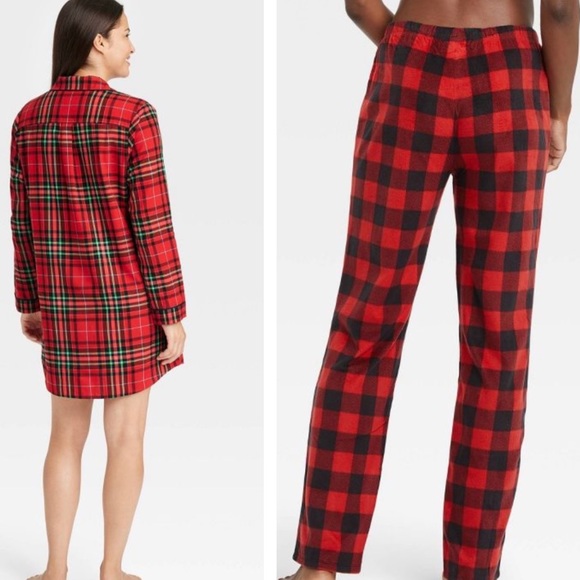 2pc PJS & FLEECE PANT SET L Christmas Plaid Flannel Nightgown Pajamas Wondershop - Picture 2 of 7